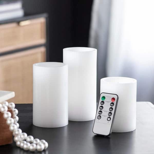 Flameless Candles with Timer Remote Controlled Staggered Heights White