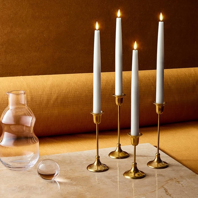 Flameless LED Candles in Gold-Toned Holders for Modern Marble Tabletop