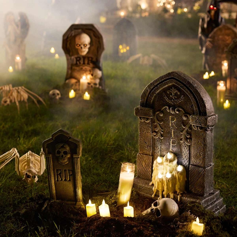 Flameless LED Pillar Candles for Outdoor Halloween Graveyard Decor