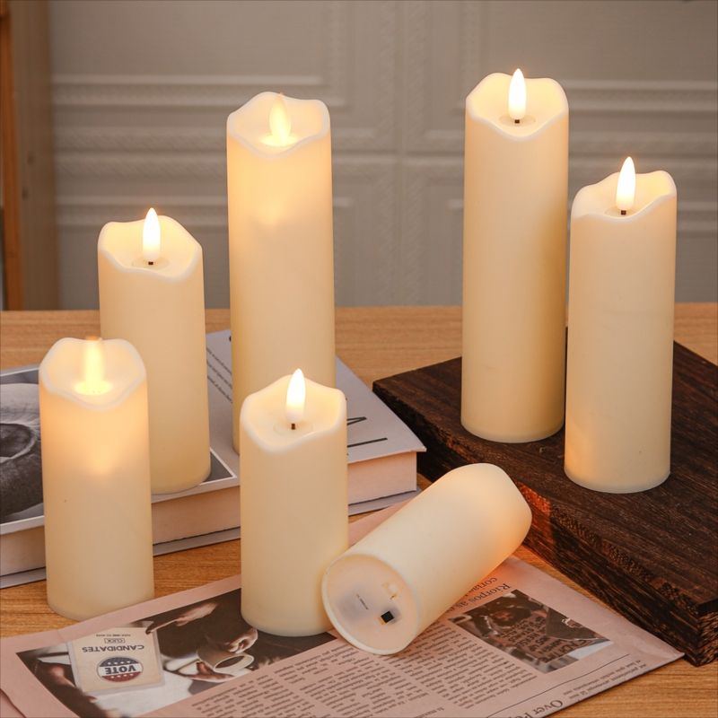 Flameless Pillar Candle Flickering Effect Cream Wavy Top Matte Finish