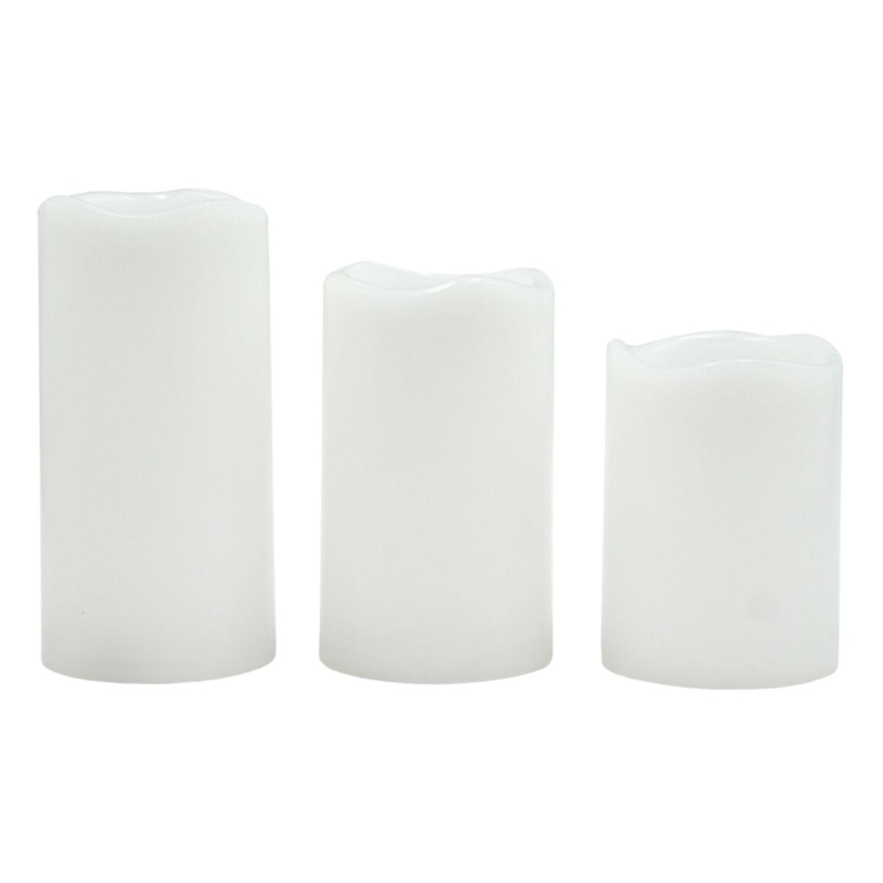 Flameless Pillar Candle Set Wavy Top White LED Graduated