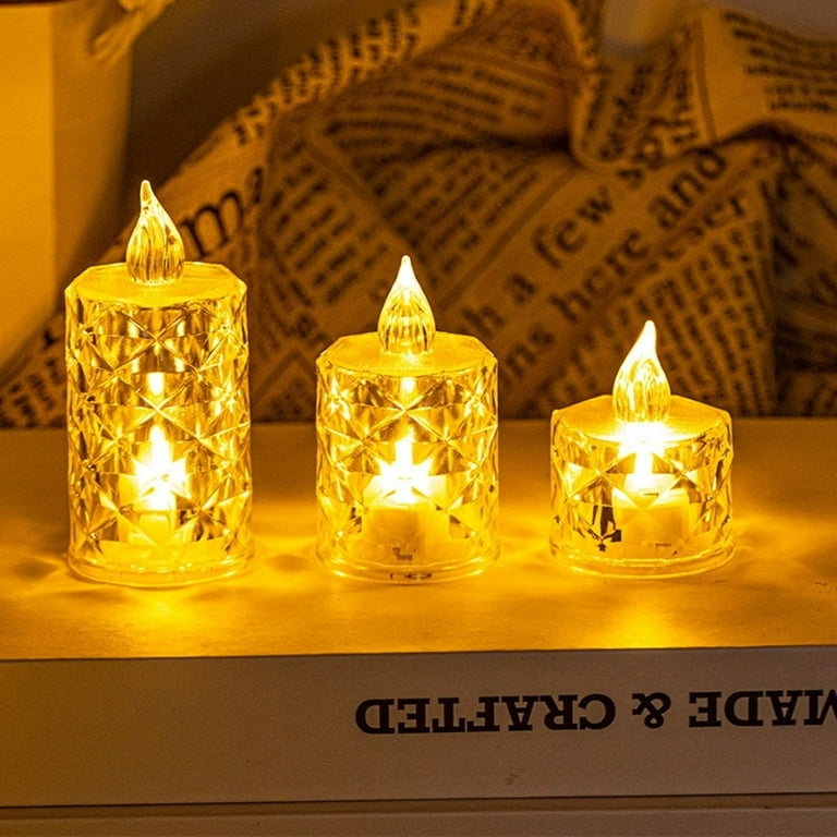 Flameless Pillar Candles Amber Crystalline Faceted 3-Pack