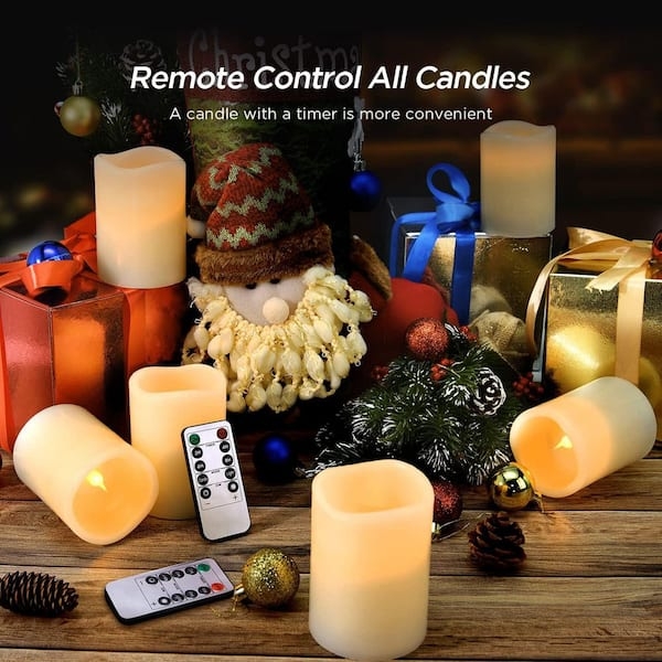 Flameless Pillar Candles Ivory Wavy Edge Remote Holiday Decor