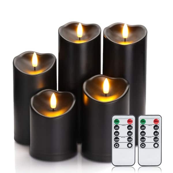 Flameless Pillar Candles Matte Black Wavy Rim 5-Pack
