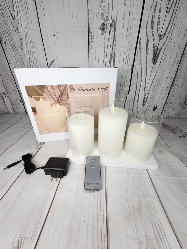 Flameless Pillar Candles Rechargeable Base Set with Glass Sleeves