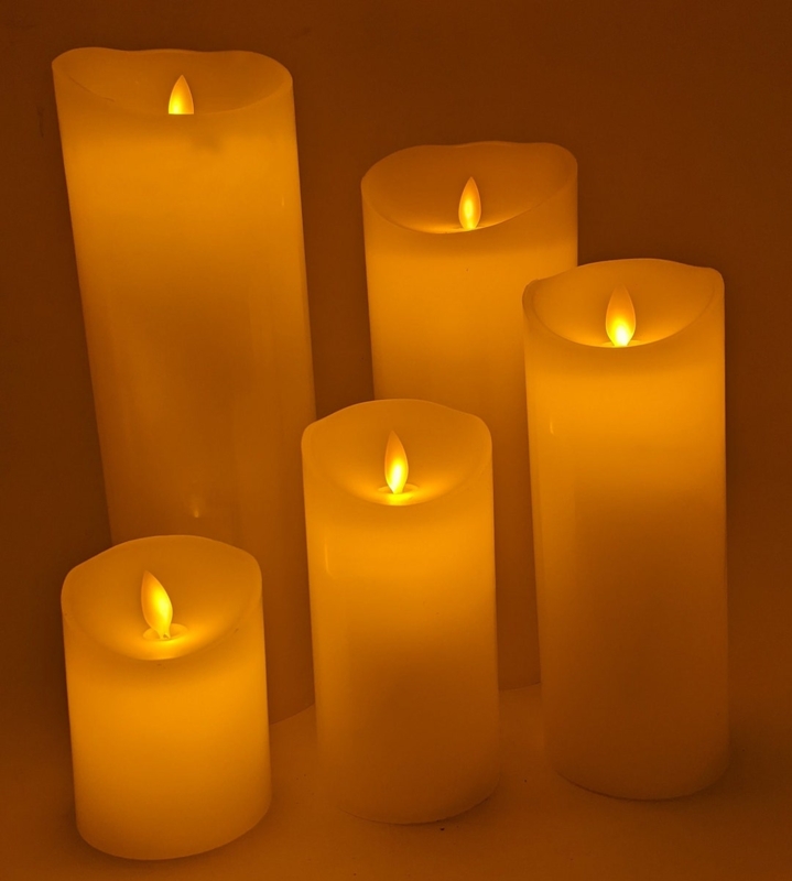 Flameless Pillar Candles Swinging LED Flame, Asymmetrical 5-Piece Set