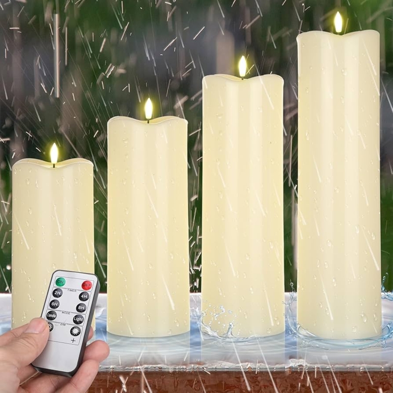 Flameless Pillar Candles Waterproof Outdoor Remote Set