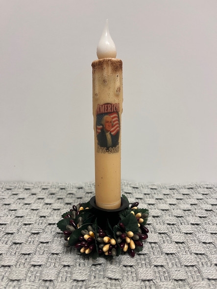 Flameless Taper Candle, Primitive Patriotic George Washington Graphic