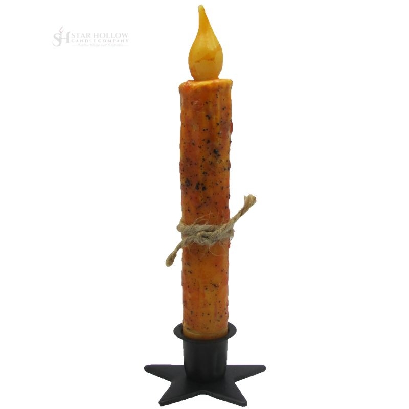 Flameless Taper Candle, Rustic Orange with Star Base and Jute Twine