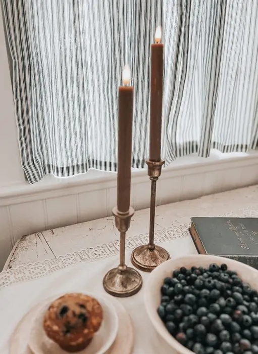 Flameless Taper Candles Beige in Antique Holders Farmhouse