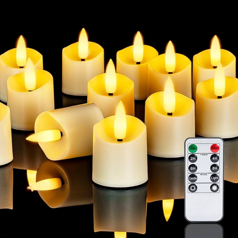 Flameless Votive Candles 12 Pack Set, Ivory Wavy Rim with Remote Control