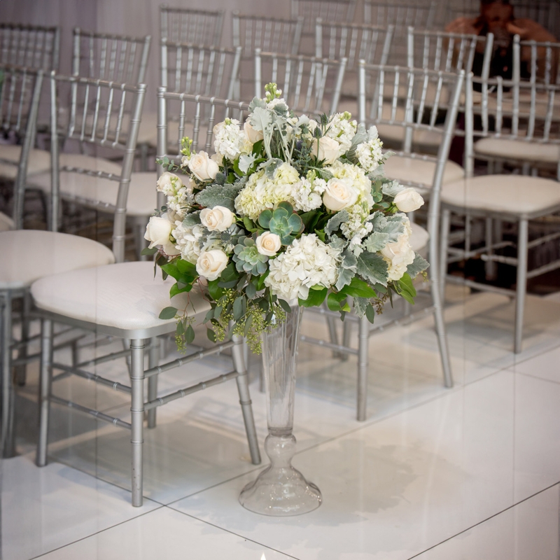 Flared Glass Trumpet Vase, 24 Inch Pedestal Wedding Aisle Decor