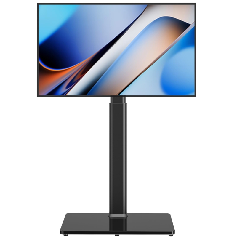 Floor TV Stand Tall Pillar Design with Tempered Glass Base & Swivel