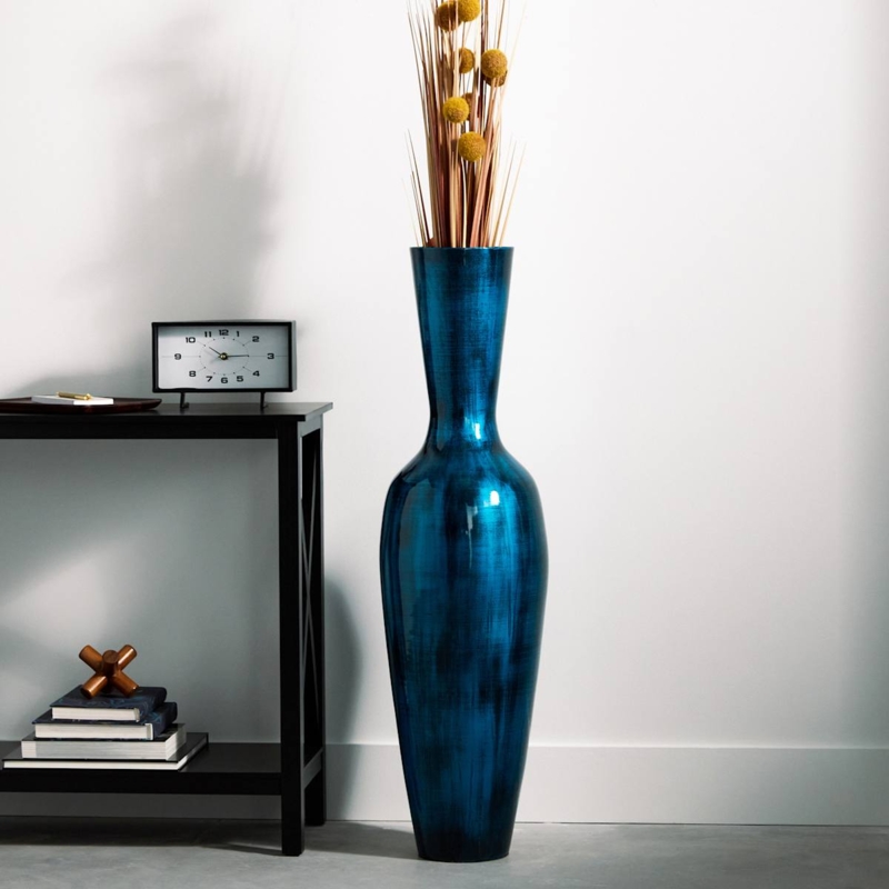 Floor Vase 42 Inch Tall Vibrant Blue Spun Texture Minimalist Decor