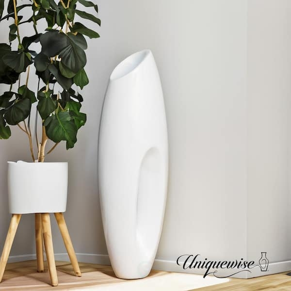 Floor Vase Asymmetrical Opening Recessed Side Modern Sculptural