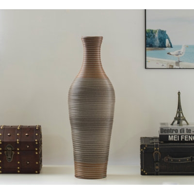 Floor Vase: Bohemian Style with Earthy Gradient and Ribbed Texture