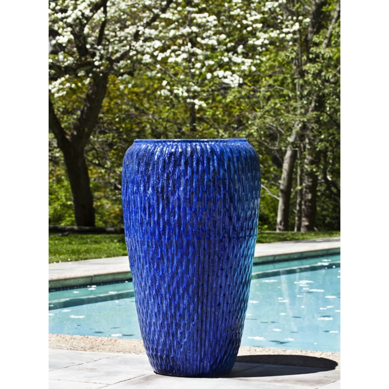 Floor Vase Extra Tall Ribbed Cobalt Blue Garden Decor