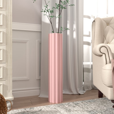 Floor Vase Fluted Texture Pastel Pink Color Tall Pink Vase Decor