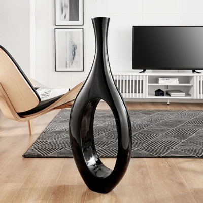 Floor Vase Glossy Black Cutout Sculptural Modern Decor