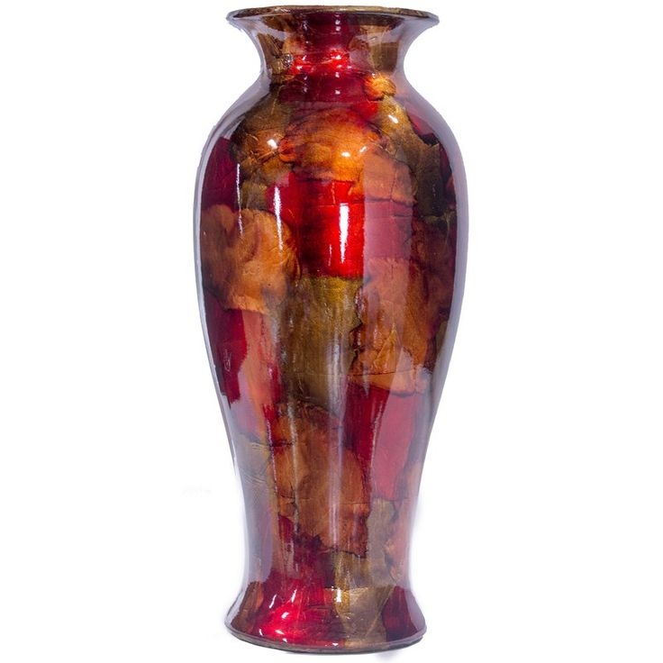 Floor Vase Glossy Mottled Finish Red Gold Palette Red and Gold Vase