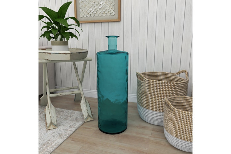 Floor Vase Hammered Teal Glass Oversized Floor Scale Coastal Decor