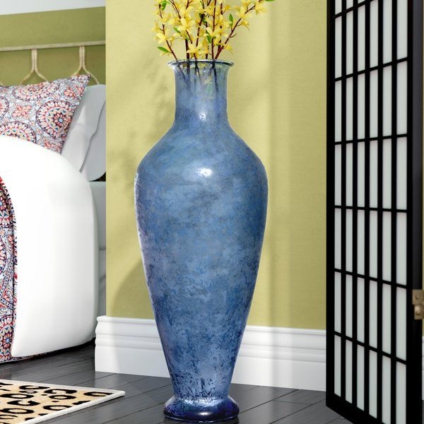 Floor Vase Mottled Blue Finish Slender Silhouette Oversized Blue Decor