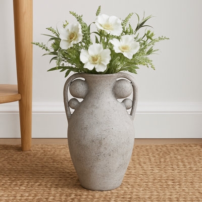 Floor Vase Orb Accented Handles Weathered Gray Stone Farmhouse