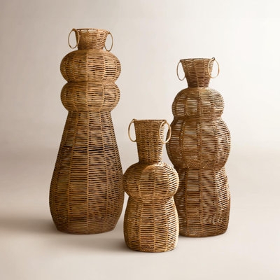 Floor Vase Set: Boho Woven Rattan Tiered Bulbous Handles (62 chars)