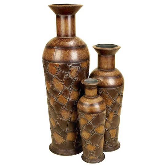Floor Vase Set: Rustic Metal Distressed Bronze Mosaic Pattern (65 chars)