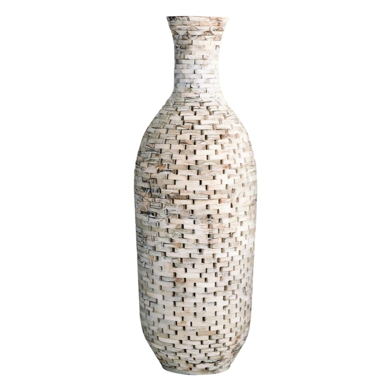 Floor Vase Staggered Block Texture Elongated Neck Tall Rustic Decor
