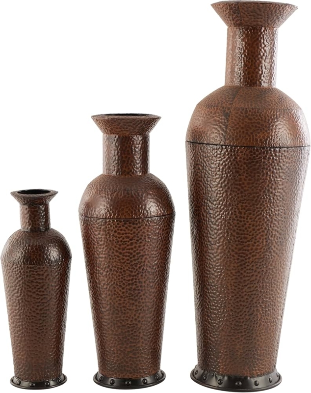 Floor Vase Studded Base Bottleneck Silhouette Antiqued Industrial Decor