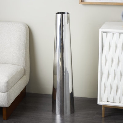 Floor Vase Tall Conical Silhouette Polished Reflective Minimalist