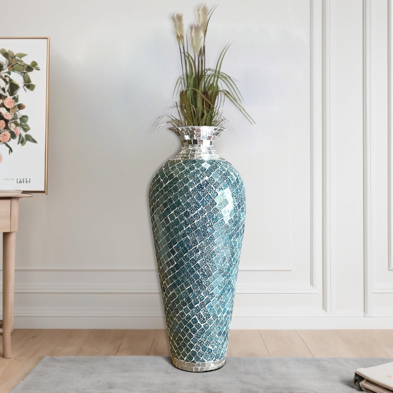Floor Vase Tall Iridescent Mosaic Tile Coastal Living Room Decor