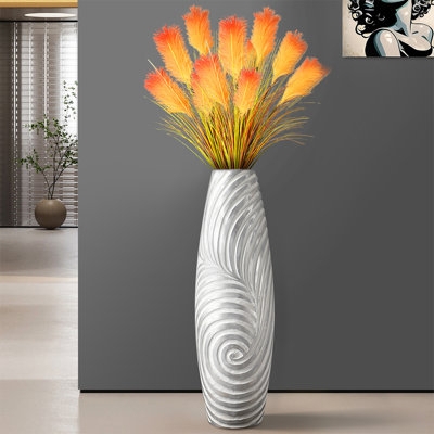 Floor Vase White Spiral Relief Tall Contemporary Accent