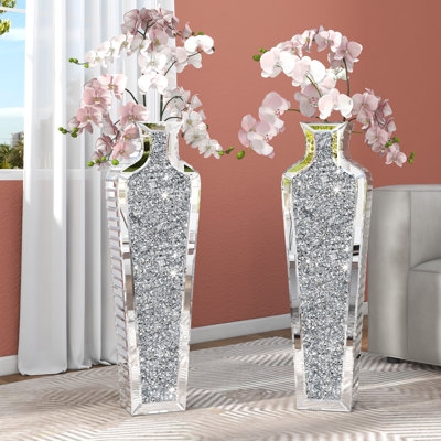 Floor Vase with Shimmering Crushed Crystal Inlay and Mirrored Facets