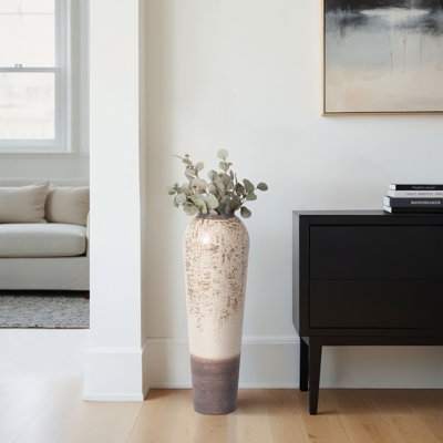 Floor Vase with Two-Tone Gradient, Distressed Finish, Oversized Scale