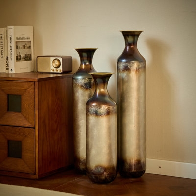 Floor Vases Burnt Finish Metal Industrial Rustic Set