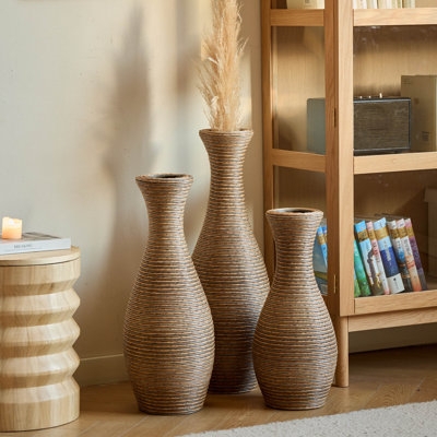 Floor Vases Ribbed Surface Tall Boho Farmhouse Trio