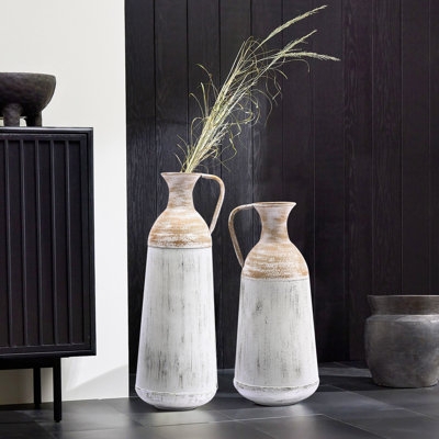 Floor Vases Two-Tone Finish Pitcher-Style Handle Rustic Modern Vases