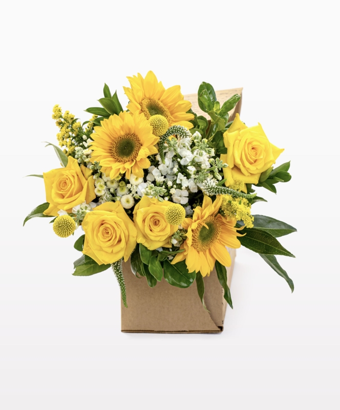 Floral Arrangement Sunflowers, Roses, Cheerful Summer Kitchen Decor