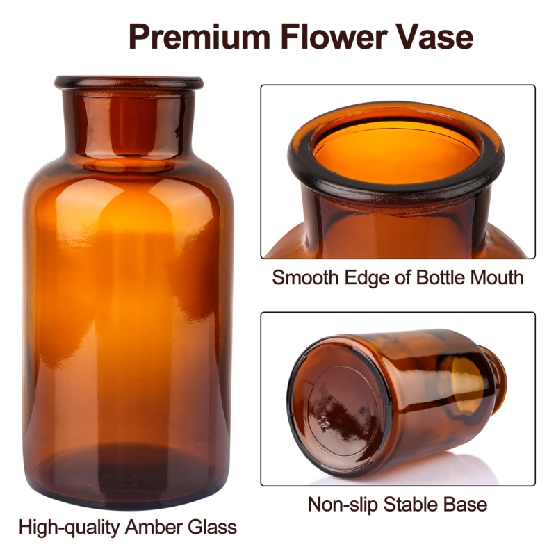 Flower Vase Amber Glass Smooth Rim Apothecary Minimalist Decor