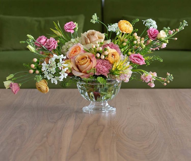 Flower Vase, Clear Glass Footed with Faceted Surface for Centerpieces