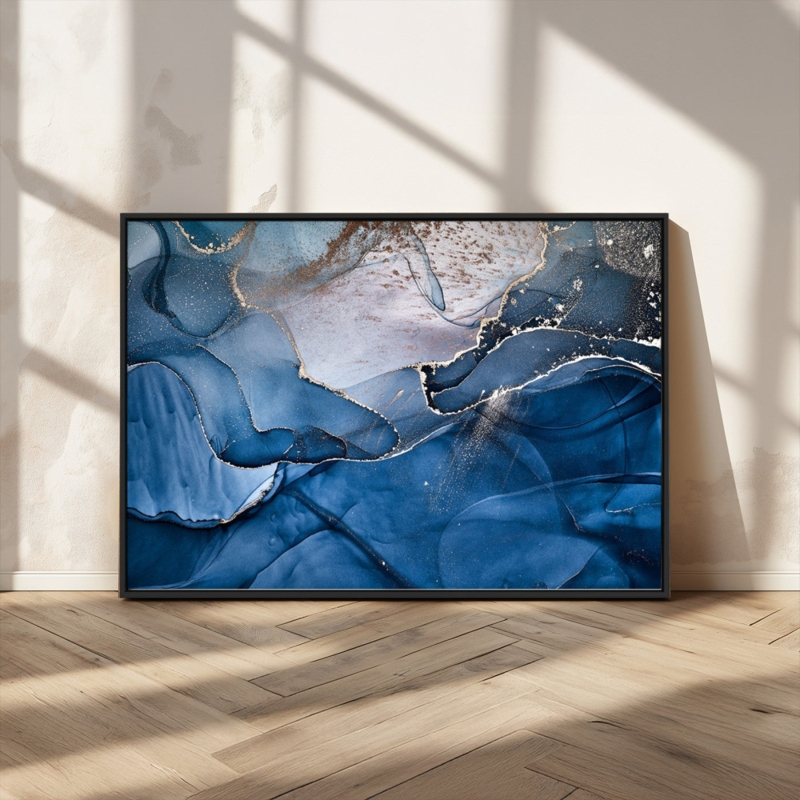 Framed Abstract Art: Large Contemporary Canvas with Fluid Ink Effect