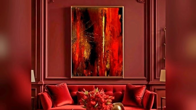 Framed Abstract Painting Monochromatic Palette Textured Surface