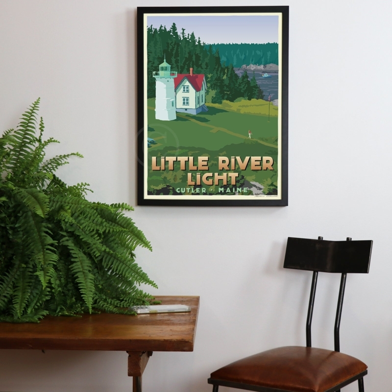 Framed Art Print: Coastal Travel Poster with Nautical Theme Decor