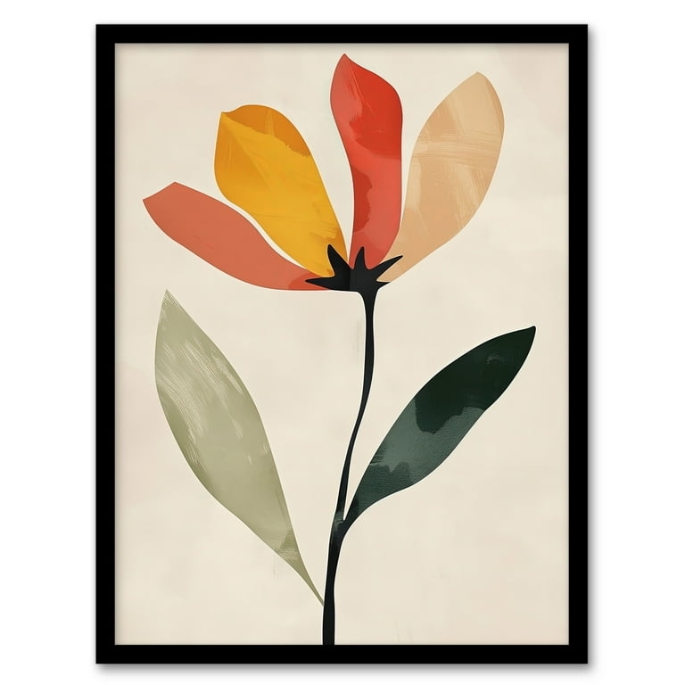 Framed Art Print Stylized Flower Earthy Palette Abstract Floral Decor