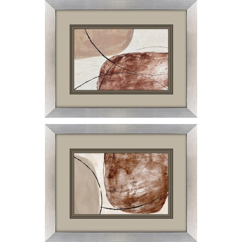 Framed Art Set Double Matted Organic Shapes Silver Prints