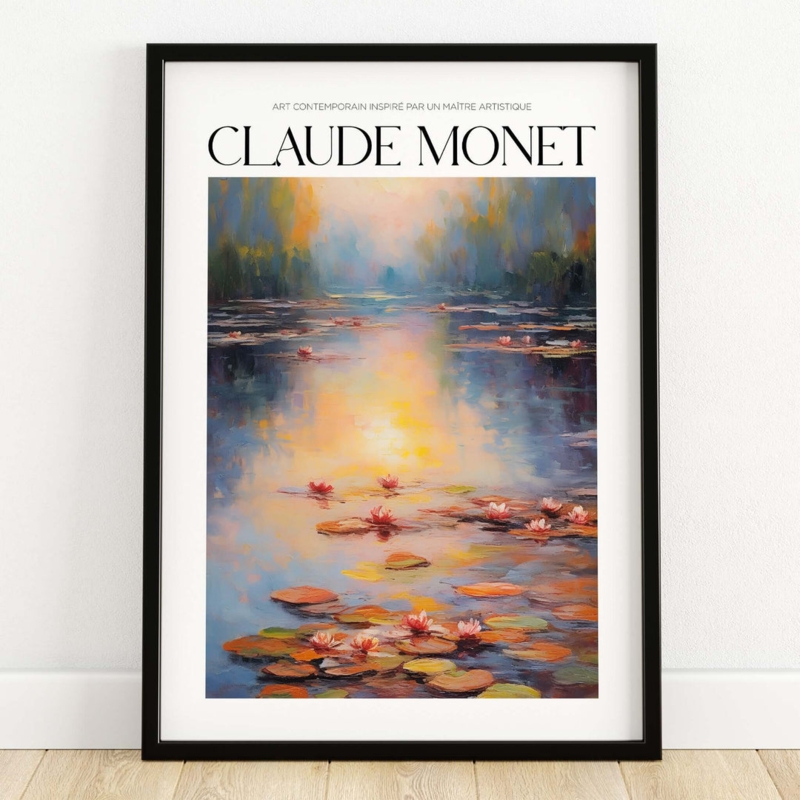 Framed Art Slim Black Frame Monet Typography Impressionist Print