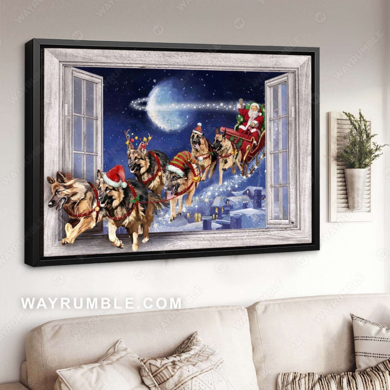 Framed Canvas Art: German Shepherd Motif with Whimsical Window Border