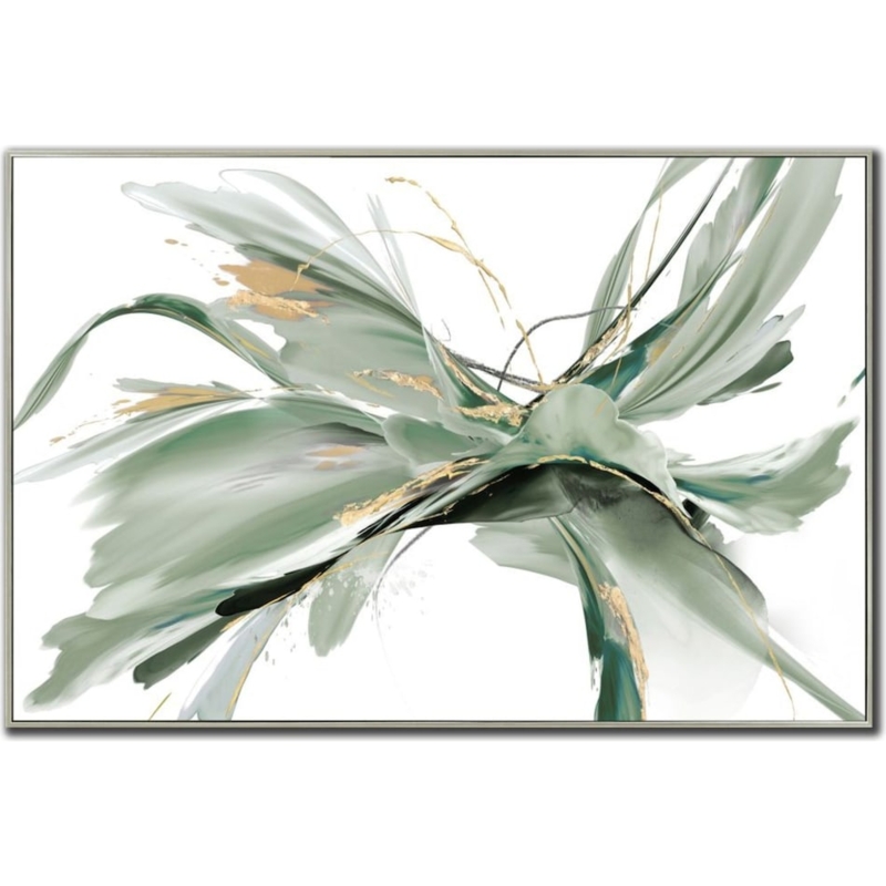 Framed Canvas Art Hand Embellished Gold Leaf Accents Sage Green